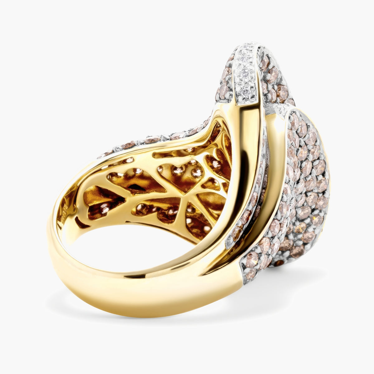 Champagne and white diamond swirl ring