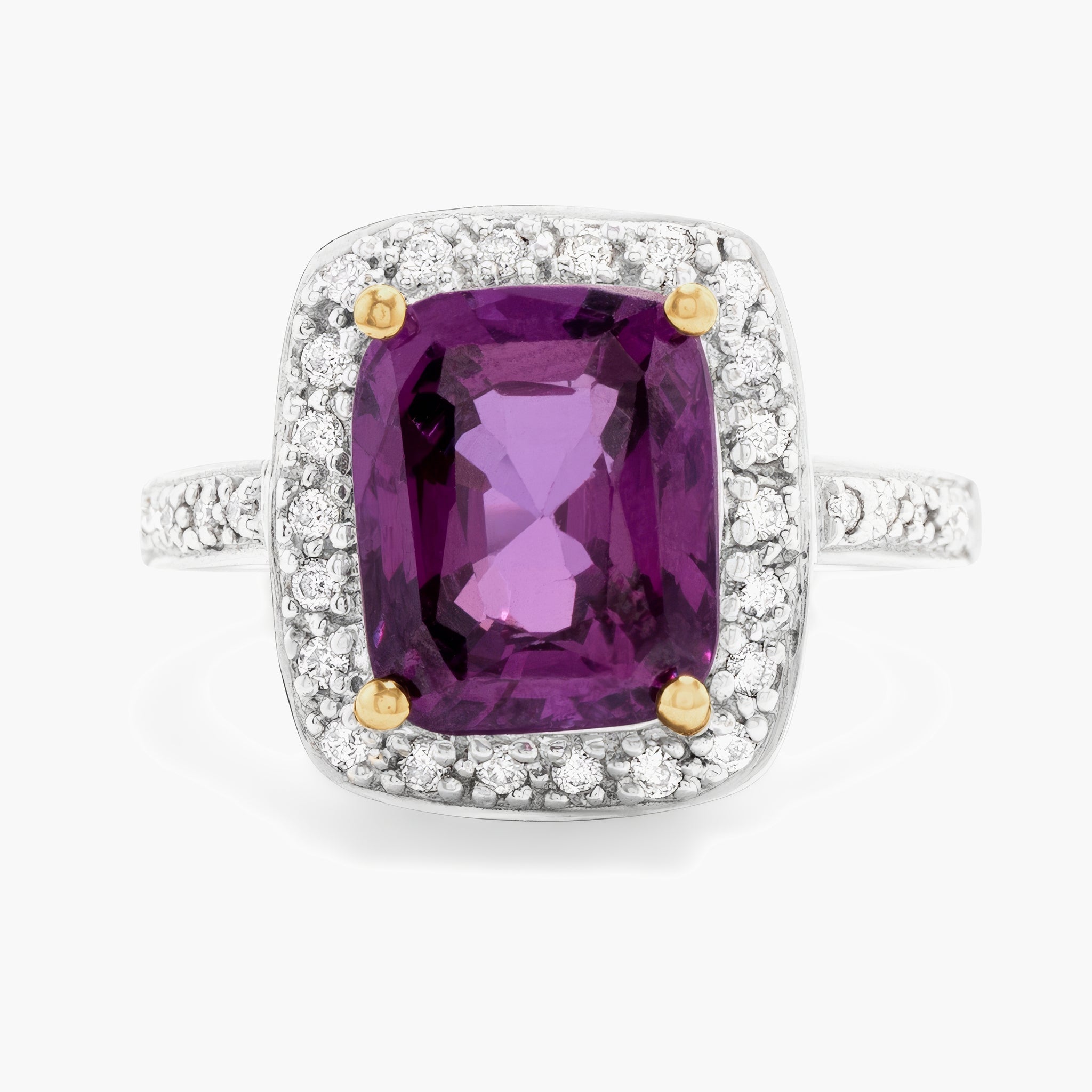 Synthetic purple stone & diamond ring
