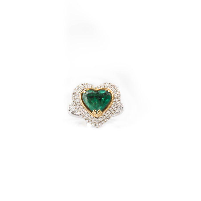 Emerald Heart and Diamond Ring