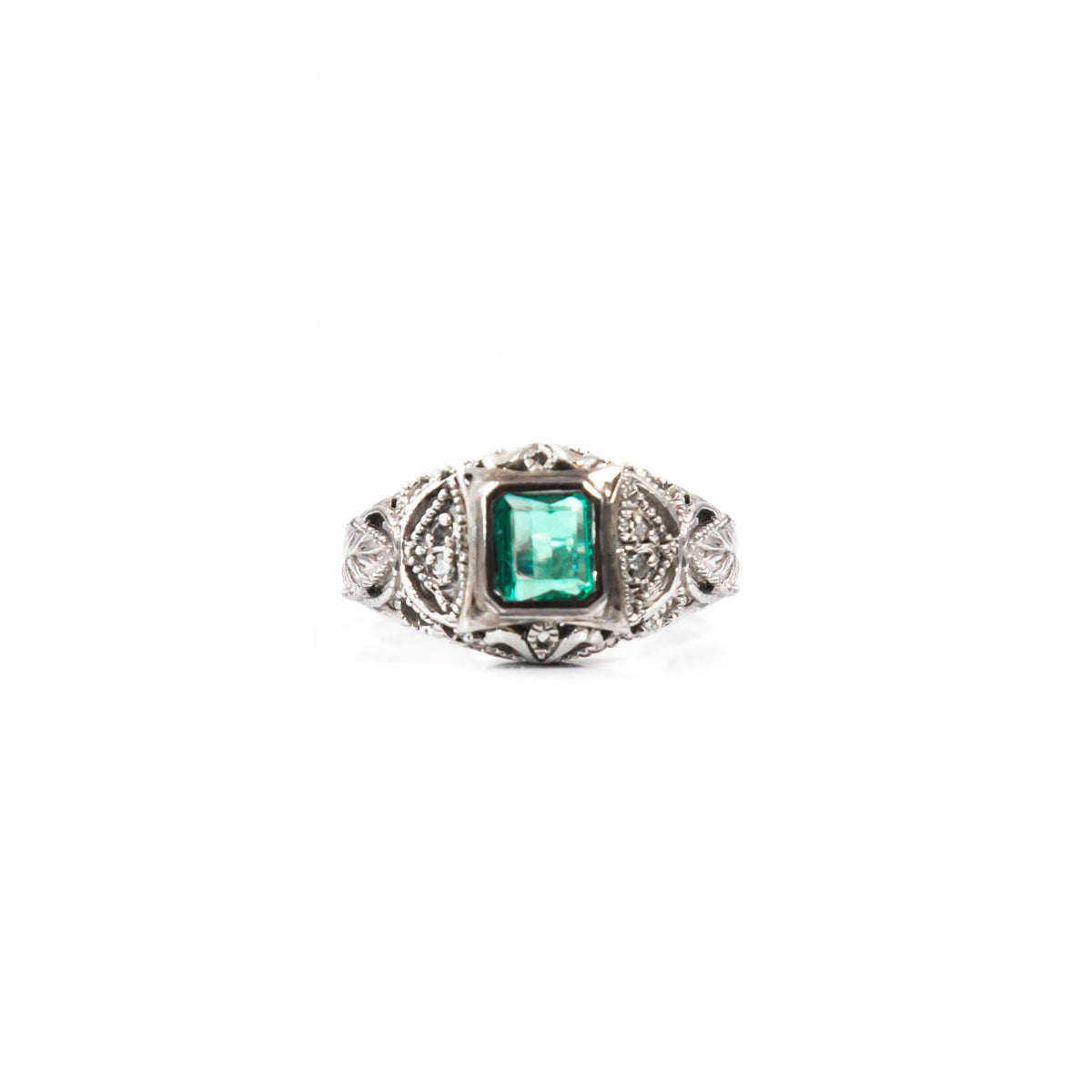 Antique-Style Emerald and Diamond Ring