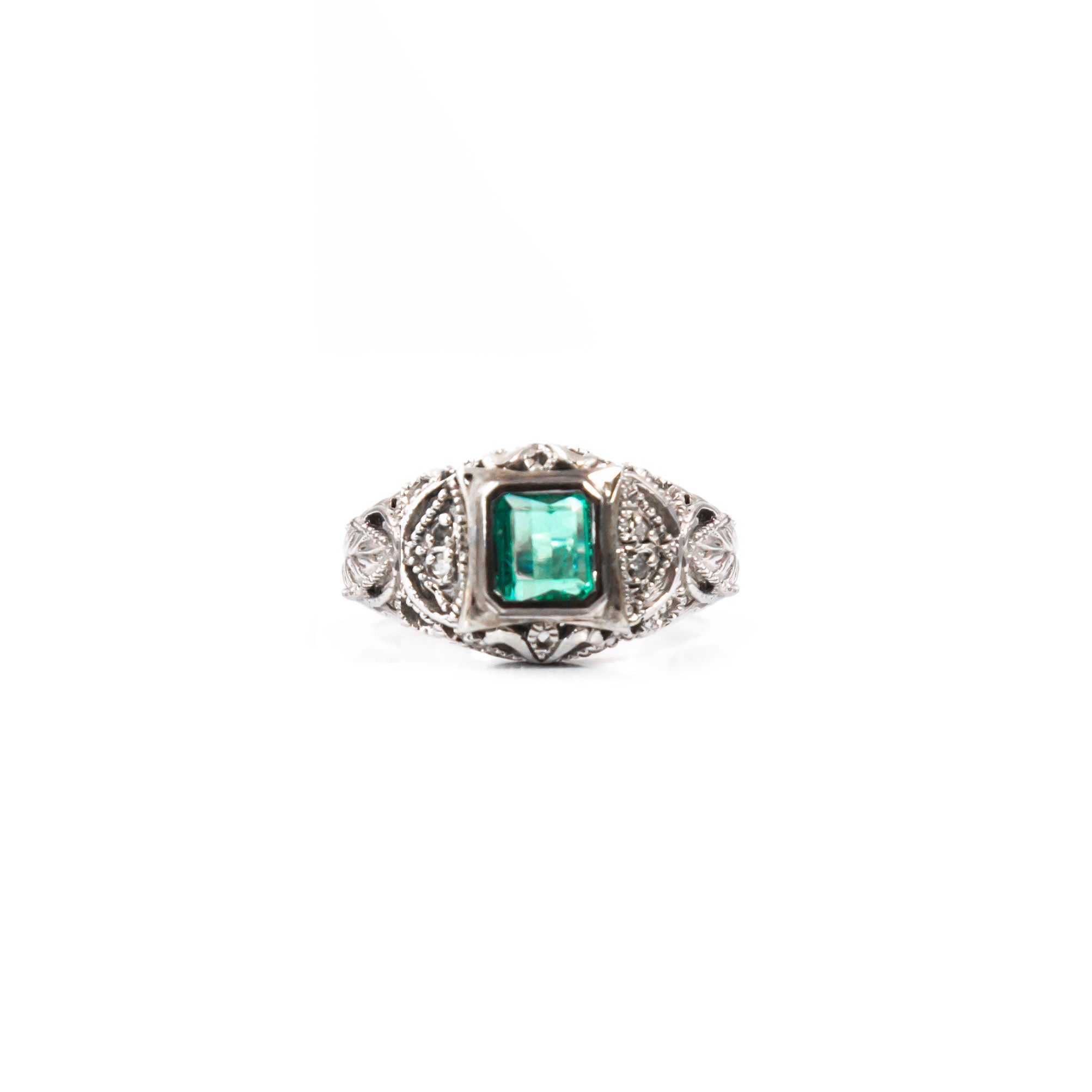 Emerald Antique Style Diamond Ring