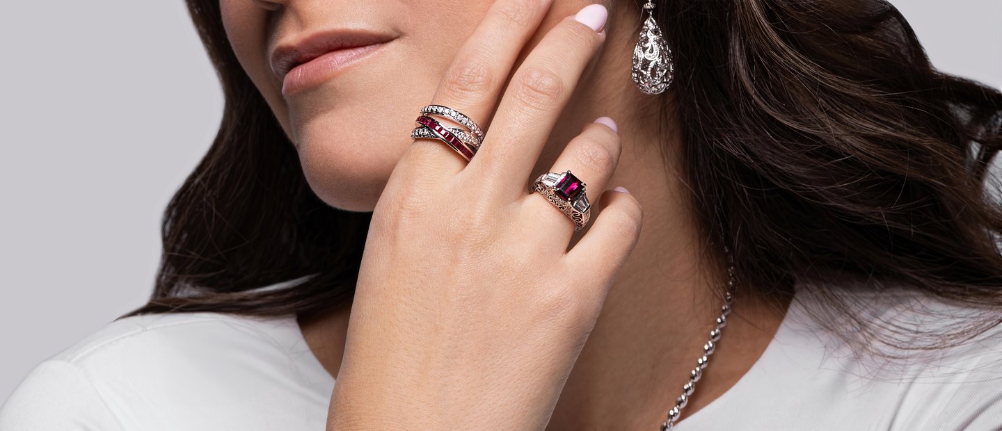 Ruby and diamond rings worn on the hand